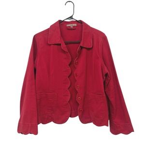 Romantic Scallop Edge Cotton Jacket Button Front LP Red Artsy Cottage Feminine